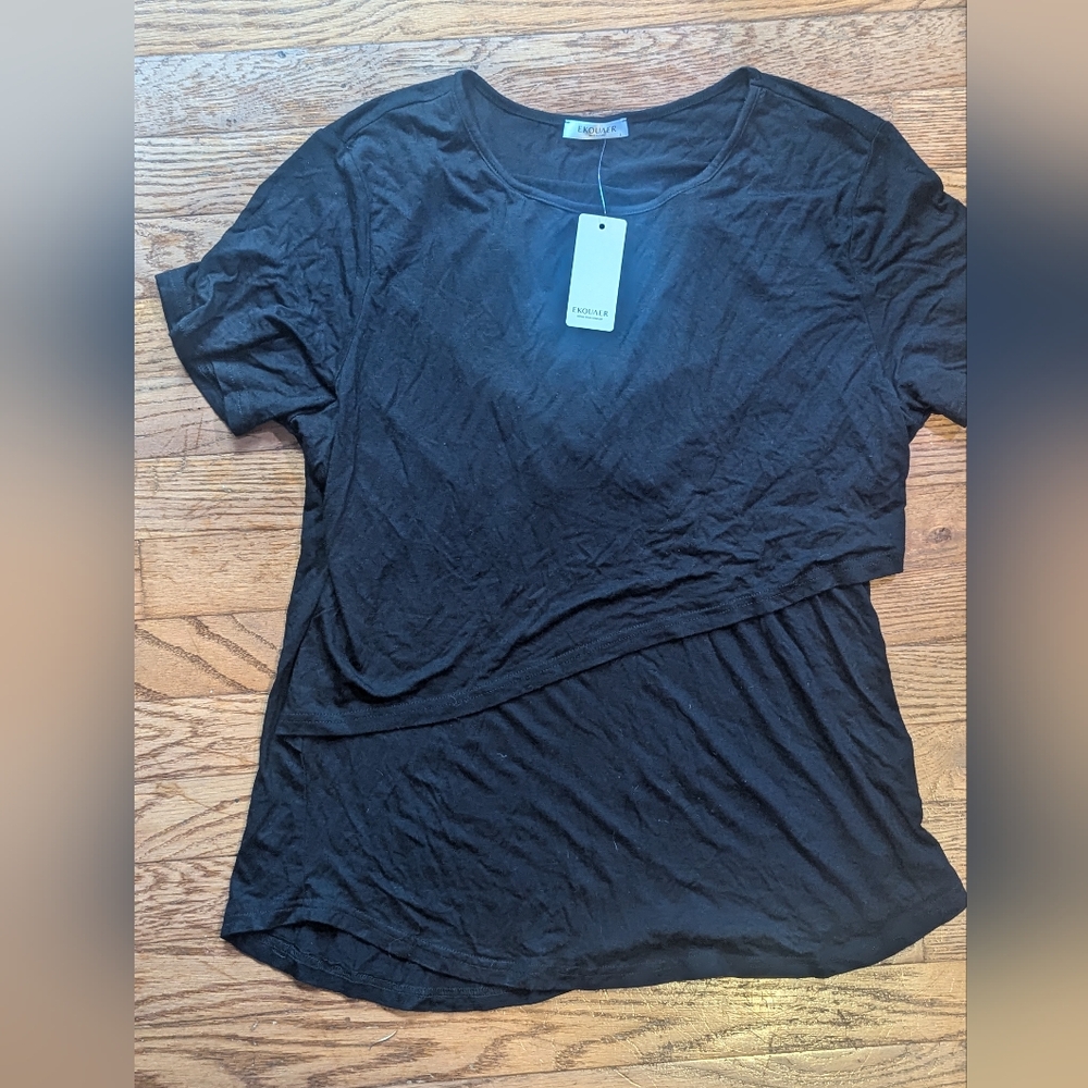 Black Asymmetrical Short Sleeve T-Shirt